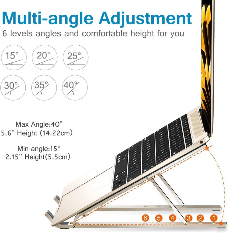 ivoler Laptop Stand, Laptop Holder Riser Computer Tablet Stand, 6 Angles Adjustable Aluminum Ergonomic Foldable Portable Desktop Holder Compatible with MacBook,iPad, HP, Dell10-15.6” Starlight - Image 4