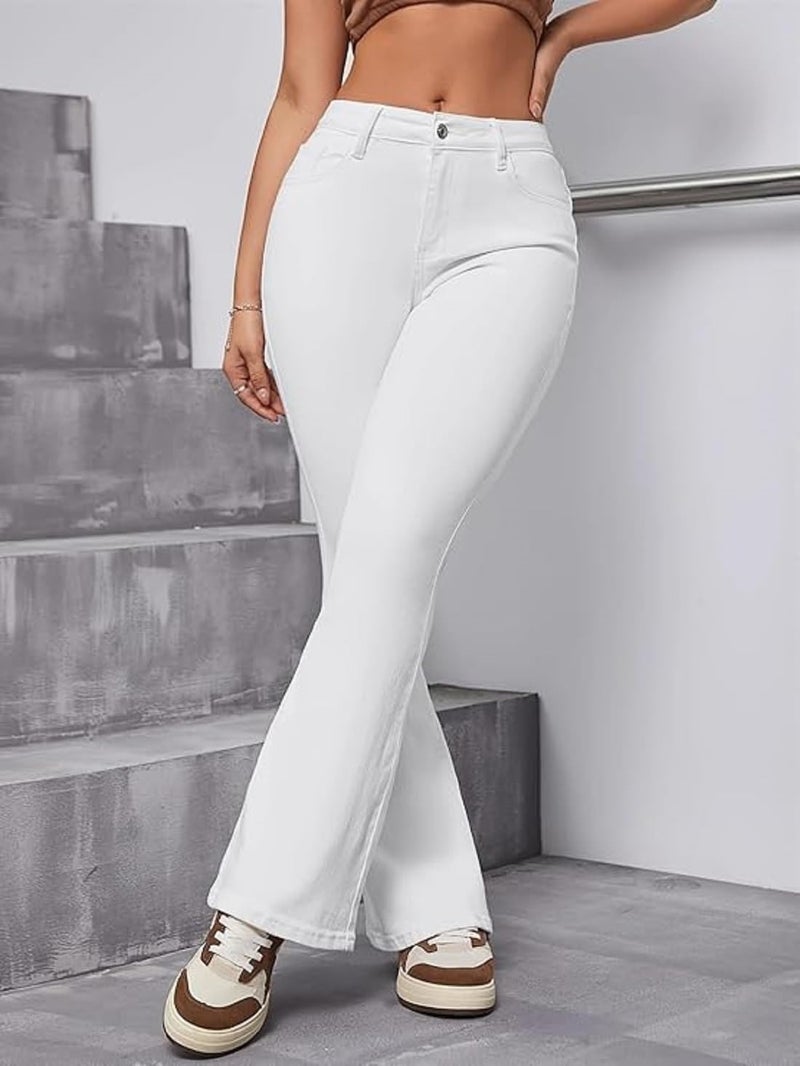 ADBUCKS Women's Wide Leg Fit High Rise Jeans II Bootcut Jeans II (in, Numeric, 32, White) - Image 4