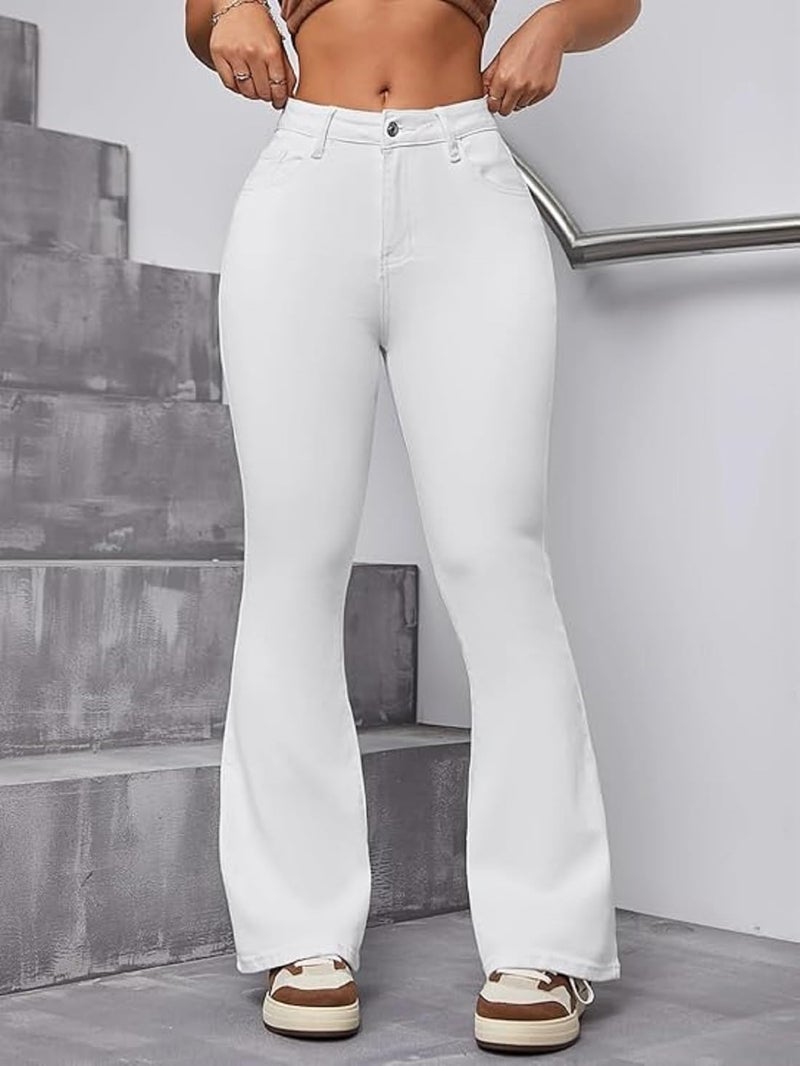 ADBUCKS Women's Wide Leg Fit High Rise Jeans II Bootcut Jeans II (in, Numeric, 32, White) - Image 5