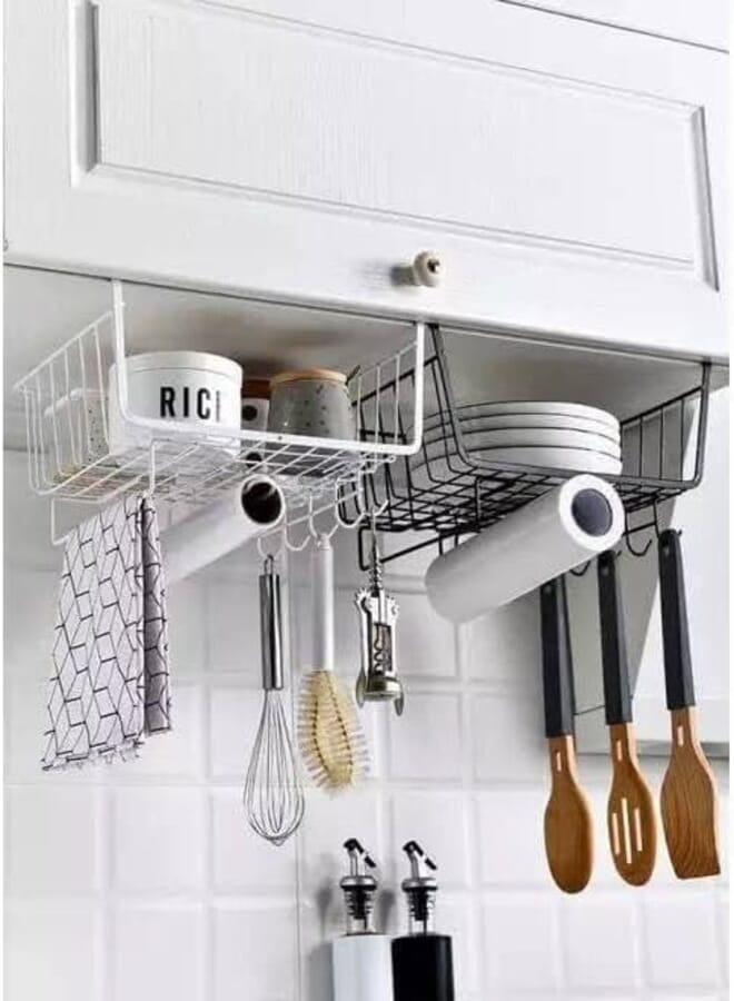 Under Shelf Hanging Storage Basket,Metal Closet Kitchen Cupboard Basket Rack Shelf, Fit for use in, pantries, cabinets, bathrooms, bedrooms, or offices (1pcs)