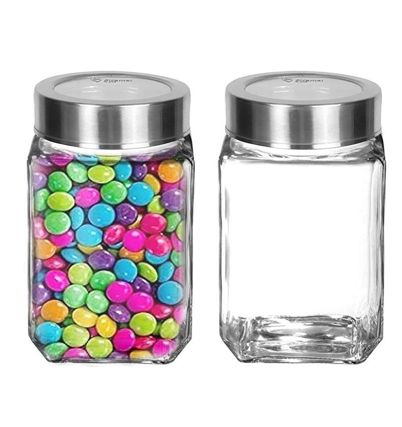Vency Piramal Glass Cubical Square 300ml Transparent Glass Jars & Containers for Kitchen Pantry, Snacks etc Storage with Lid (300ml, Set Of 6) - Image 2