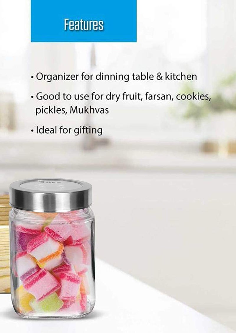 Vency Piramal Glass Cubical Square 300ml Transparent Glass Jars & Containers for Kitchen Pantry, Snacks etc Storage with Lid (300ml, Set Of 6) - Image 5