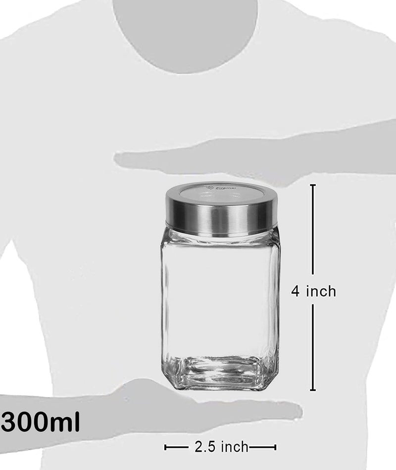Vency Piramal Glass Cubical Square 300ml Transparent Glass Jars & Containers for Kitchen Pantry, Snacks etc Storage with Lid (300ml, Set Of 6) - Image 4