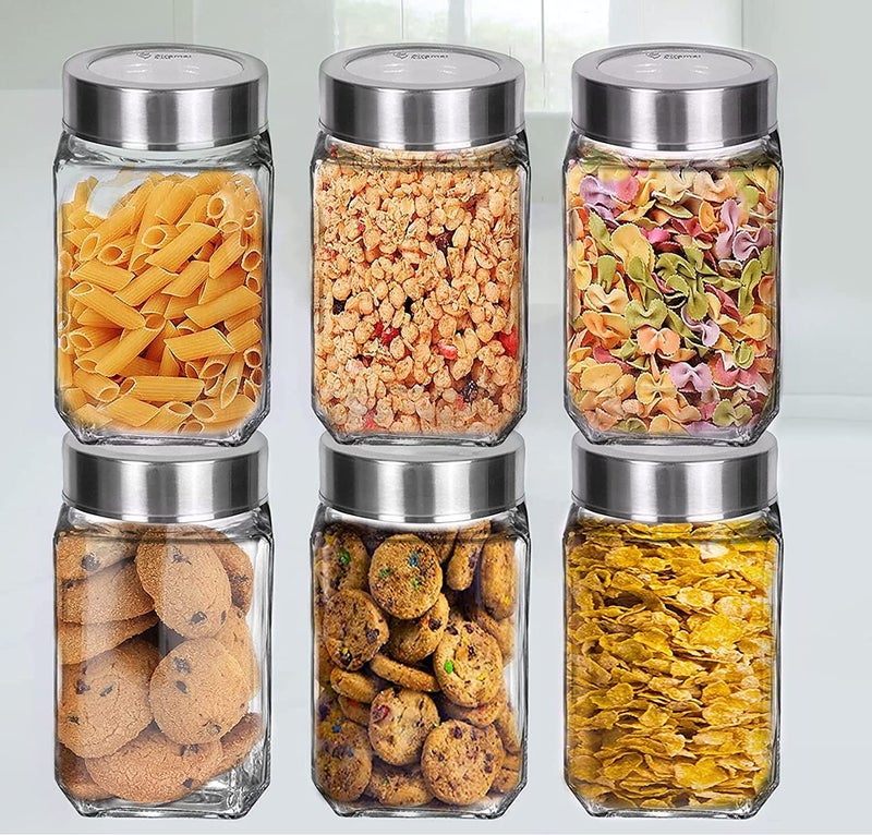 Vency Piramal Glass Cubical Square 300ml Transparent Glass Jars & Containers for Kitchen Pantry, Snacks etc Storage with Lid (300ml, Set Of 6) - Image 1