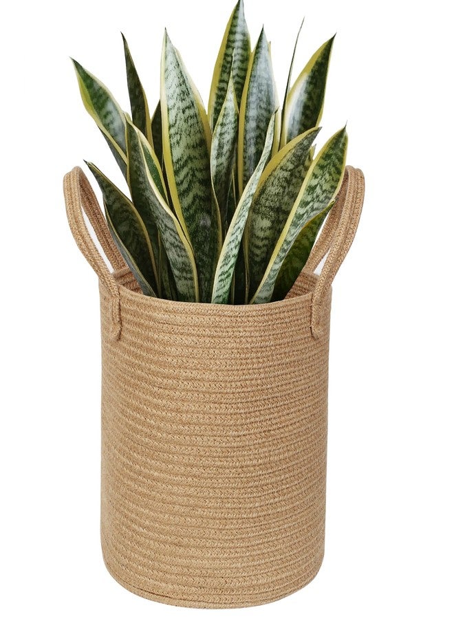 WILLITAT Round Wicker Basket with Handle, 11"x11" Woven Jute Plant Basket for 10" Pot, Indoor Boho Tree Planter, Decorative Flower Pot Cover, Rustic Holder for Plants and Decor, Shoe Bin for Entryway - Image 1