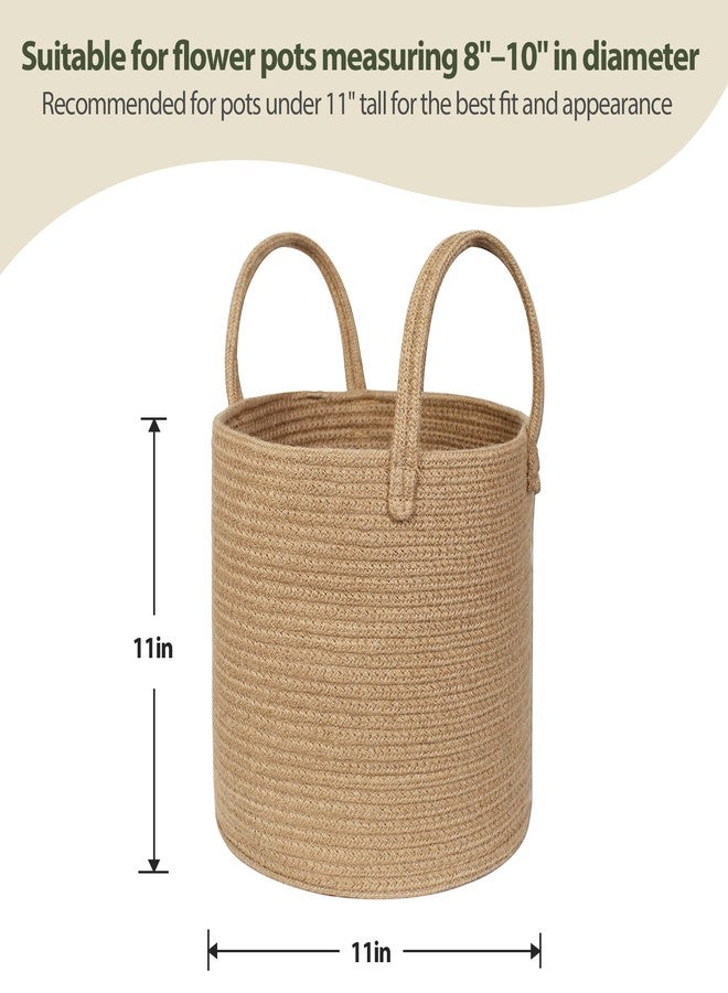 WILLITAT Round Wicker Basket with Handle, 11"x11" Woven Jute Plant Basket for 10" Pot, Indoor Boho Tree Planter, Decorative Flower Pot Cover, Rustic Holder for Plants and Decor, Shoe Bin for Entryway - Image 2