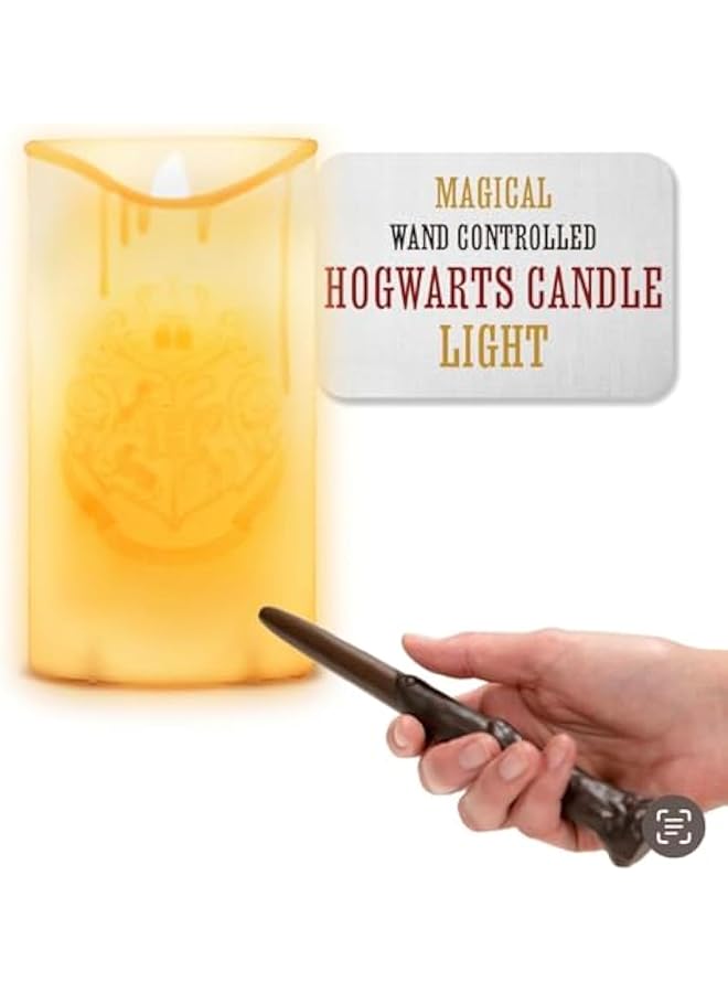 The Bros LED Candle, Harry Potter Hogwarts LED Candle with Wand Remote, Hogwarts Crest Candle Light, Harry Potter Room Decor and Desk Accessories, Great Hall Battery Powered Candle Light Decor for Themed Event - Image 1