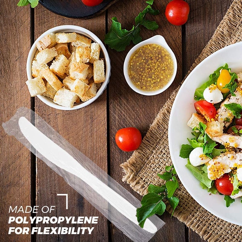 QUIDDITY WARE Plastic White Knives Disposable Individually Wrapped - Medium Weight 500pcs. - Ideal for House Party  Backyard BBQ  Picnic  Home - Image 1