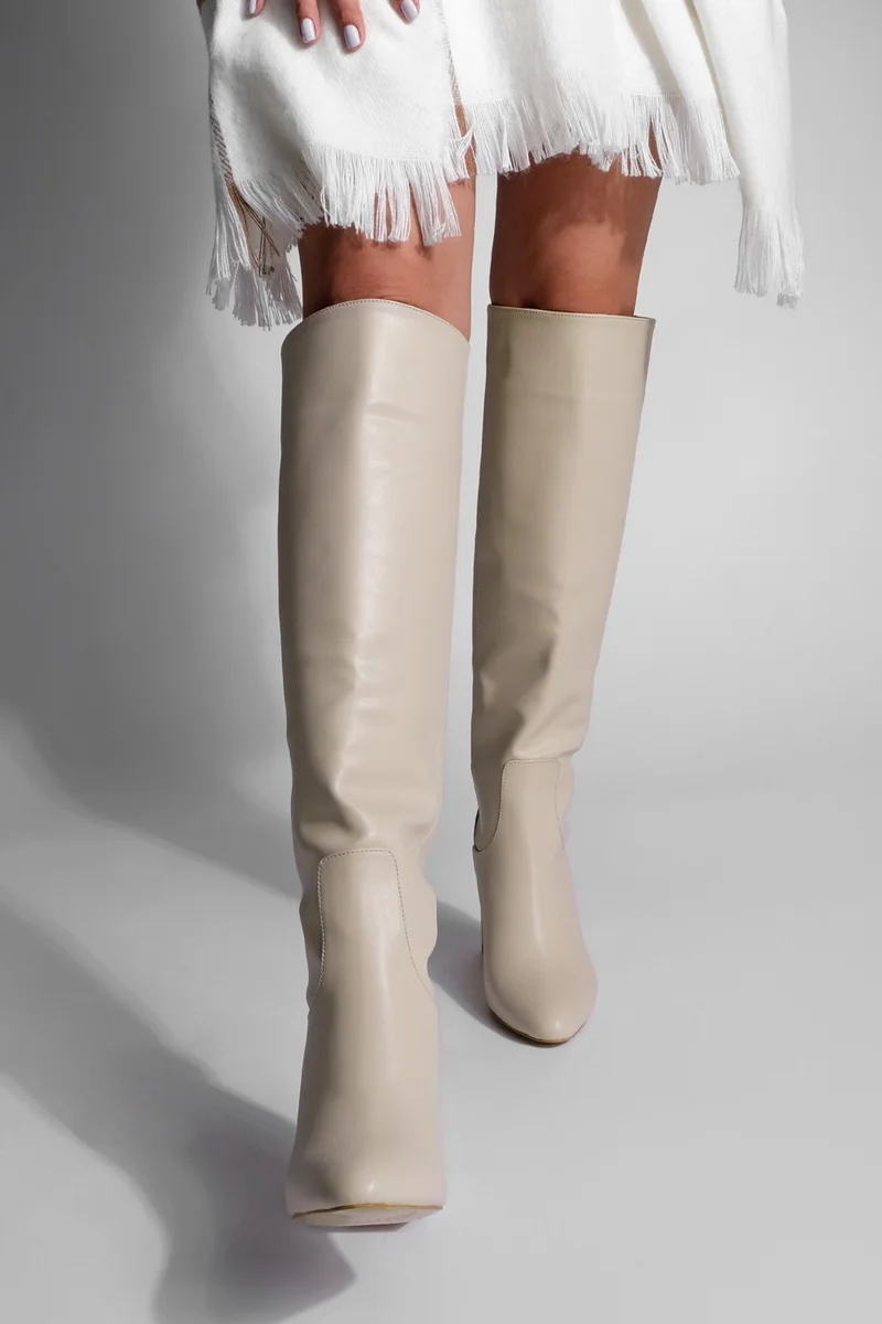 مارجين Women's Chunky Heel Zipperless Heeled Boots Monset