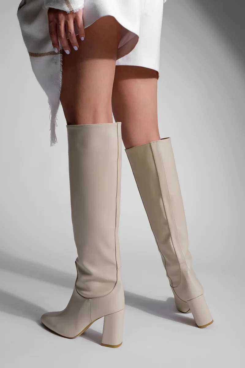 مارجين Women's Chunky Heel Zipperless Heeled Boots Monset