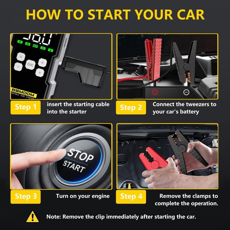 BSMOOM Jump Starter with Air Compressor, 6000A 150PSI Jump Starter Battery Pack (All Gas/10L Diesel), Digital Tire Inflator, with Type-C Quick Charge, Smart Jumper, and LED Lights - Image 5