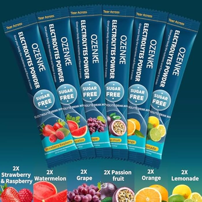 OZENKE Electrolytes Powder Packets, 12 Sticks Hydration Packets Sugar Free, Electrolyte Drink Mix Travel Electrolyte for Rapid Hydration, 6 Flavors - Image 2