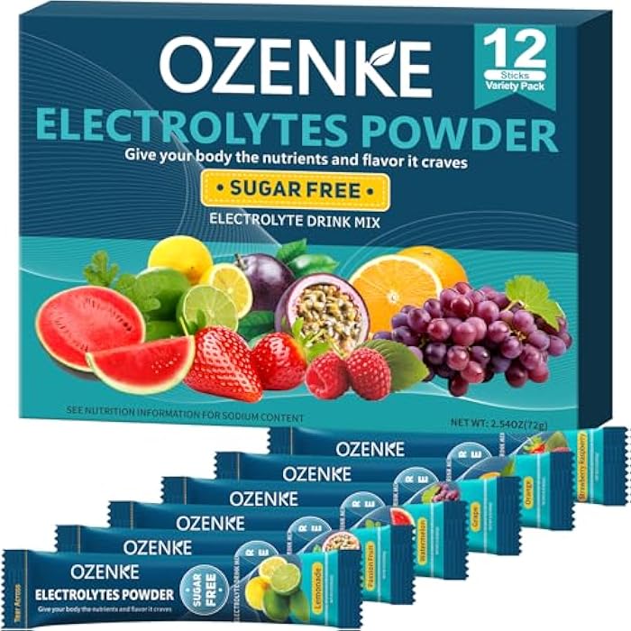 OZENKE Electrolytes Powder Packets, 12 Sticks Hydration Packets Sugar Free, Electrolyte Drink Mix Travel Electrolyte for Rapid Hydration, 6 Flavors - Image 1