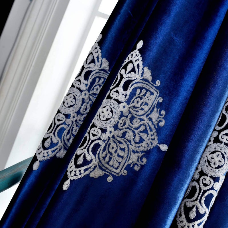 VOGOL Embroidered Blackout Curtains for Living Room, Blue Velvet Curtain Window Panels for Bedroom, 52x63, 2 Panels - Image 5