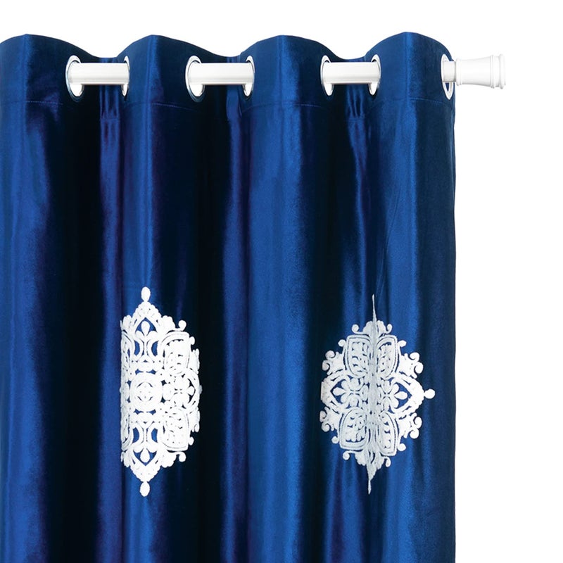 VOGOL Embroidered Blackout Curtains for Living Room, Blue Velvet Curtain Window Panels for Bedroom, 52x63, 2 Panels - Image 2