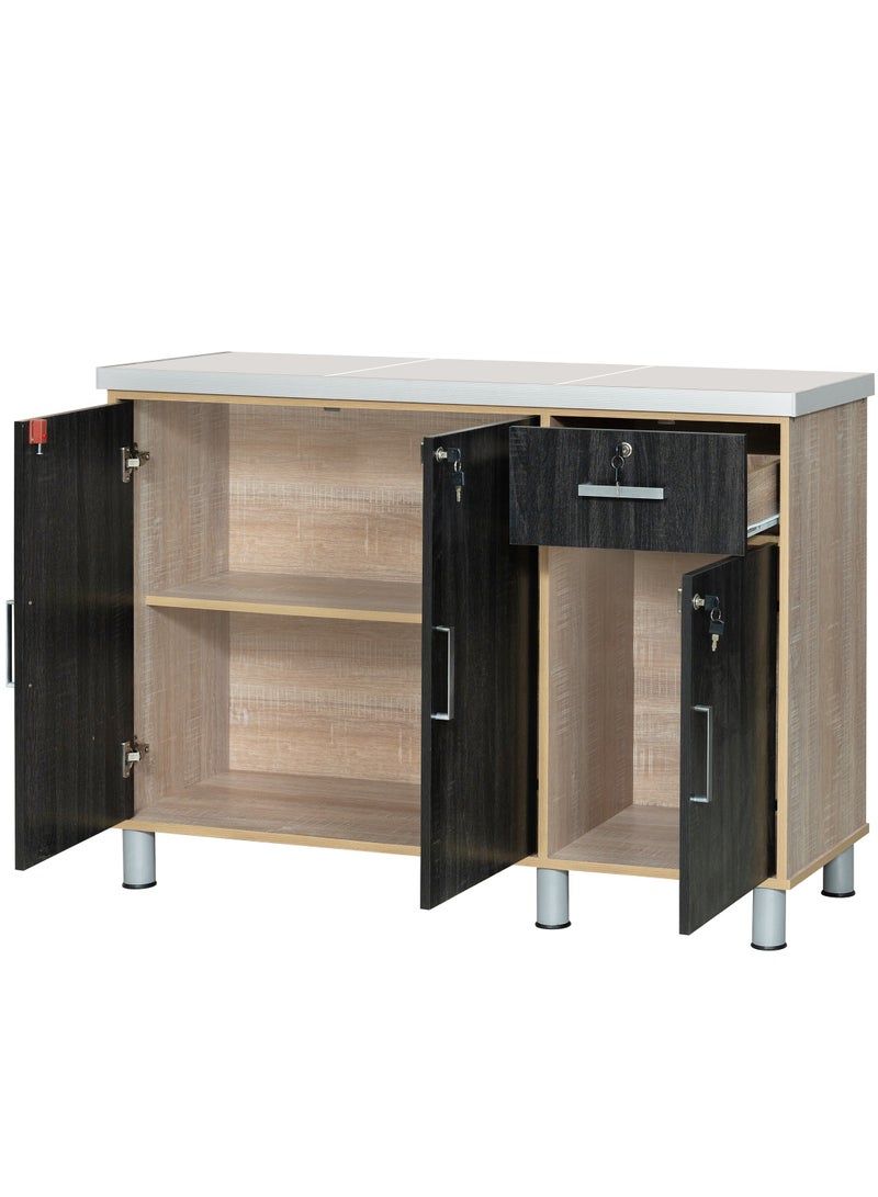 Furniture Factory Arfan Lake Series Stylish 3-Door Kitchen Cabinet with Elegant (Ceramic top) Tile Top and Drawer aluminum profile edge – Perfect for Storage & Display, Durable (Ceramic Top) Tile Top – Ideal for Home Organization, Space-Saving Design, Enhance Your Kitchen Décor. Versatile 3-Door Kitchen Cabinet with Sturdy Tile Top and drawer Stylish Storage Solution. Soft-Close Doors. (Ebony Wood/Sonom oak)  - Image 5