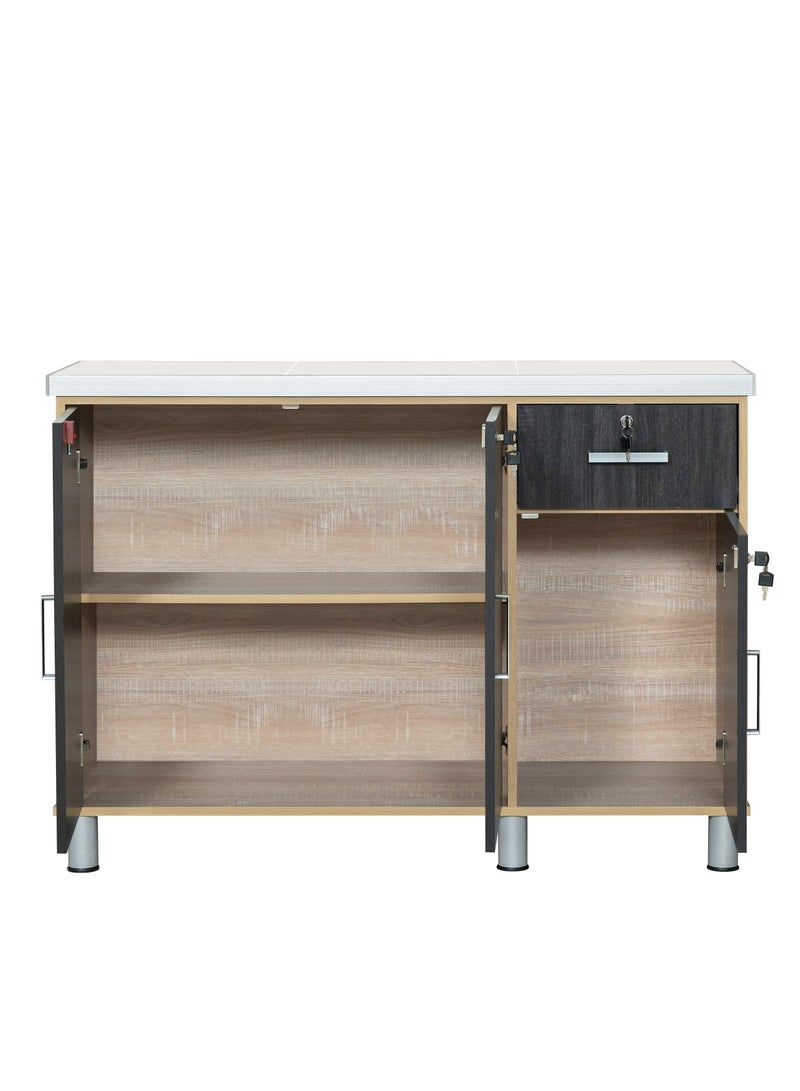 Furniture Factory Arfan Lake Series Stylish 3-Door Kitchen Cabinet with Elegant (Ceramic top) Tile Top and Drawer aluminum profile edge – Perfect for Storage & Display, Durable (Ceramic Top) Tile Top – Ideal for Home Organization, Space-Saving Design, Enhance Your Kitchen Décor. Versatile 3-Door Kitchen Cabinet with Sturdy Tile Top and drawer Stylish Storage Solution. Soft-Close Doors. (Ebony Wood/Sonom oak)  - Image 4
