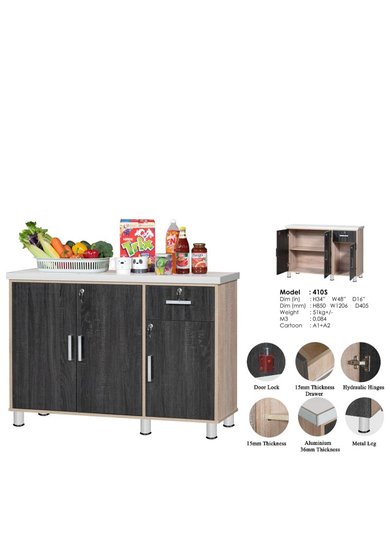 Furniture Factory Arfan Lake Series Stylish 3-Door Kitchen Cabinet with Elegant (Ceramic top) Tile Top and Drawer aluminum profile edge – Perfect for Storage & Display, Durable (Ceramic Top) Tile Top – Ideal for Home Organization, Space-Saving Design, Enhance Your Kitchen Décor. Versatile 3-Door Kitchen Cabinet with Sturdy Tile Top and drawer Stylish Storage Solution. Soft-Close Doors. (Ebony Wood/Sonom oak)  - Image 2