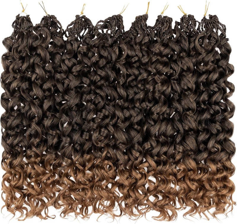Leeven Gogo Curl Crochet Hair 10 Inch 8 Packs Ombre Honey Blonde Pre Looped Ocean Wave Crochet Hair Short Curly Bohemian Crochet Box Braids Synthetic Water Wave Braiding Hair for Women Girl Kids - Image 5