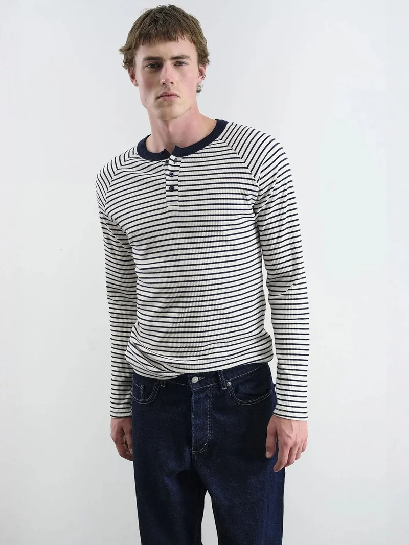 Giesto Navy Blue GIESTO Slim Fit Striped Button Collar T-Shirt for Men | Best Price UAE