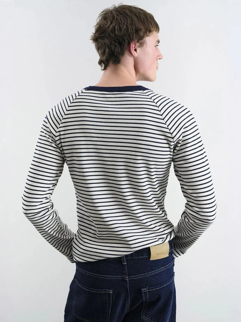 Giesto Navy Blue GIESTO Slim Fit Striped Button Collar T-Shirt for Men | Best Price UAE