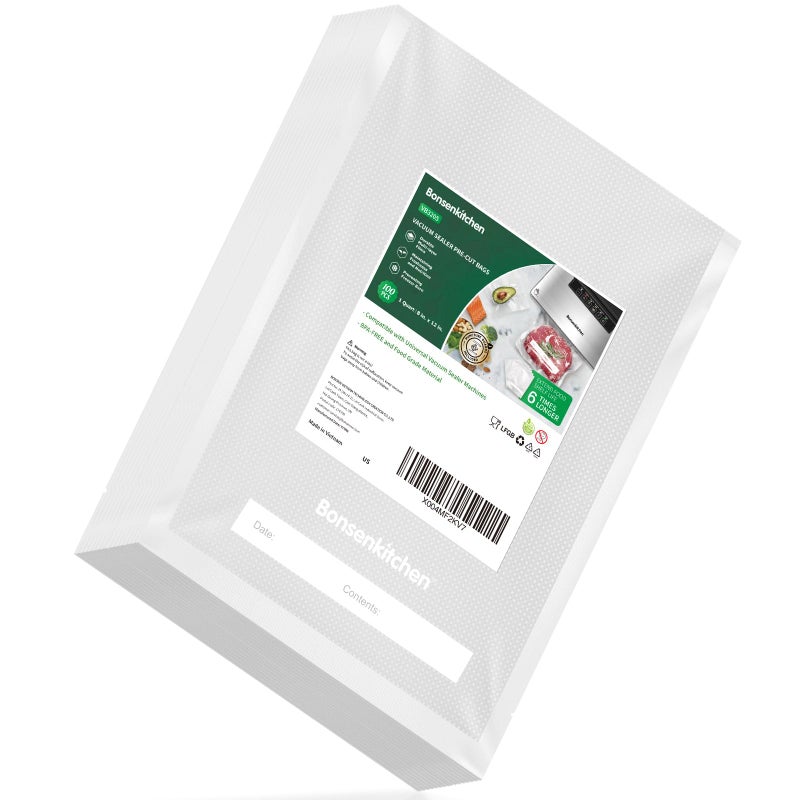 Bonsenkitchen Precut Vacuum Bags 100 Quart 8 x 12 BPA Free Commercial Grade Textured Food Sealer Bag Thick Embossed Bags for Storage and Sous Vide Cooking VB3205