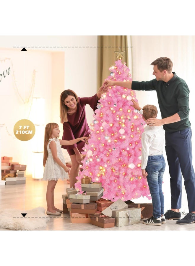 NIBEMINENT Christmas Tree 7FT Pink Christmas Tree Artificial Christmas Pine Tree Holiday Party Decoration for Home, Office, Party Decoration Indoor Outdoor with 350 Branch Tips and Foldable Stand(7ft(210cm) - Image 2