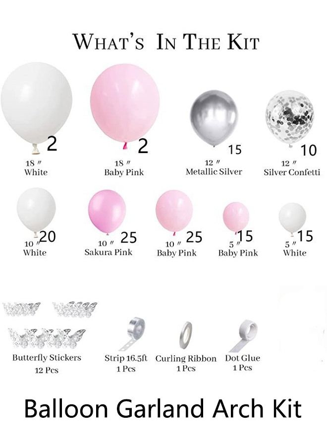 DUNISO 144PCS PCS Balloon Garland Arch Kit With Butterfly Stickers Metallic Pastel White Pink Latex Balloons Set For Baby Wedding Birthday Party Background Decorations School Opening Ceremony - Image 4