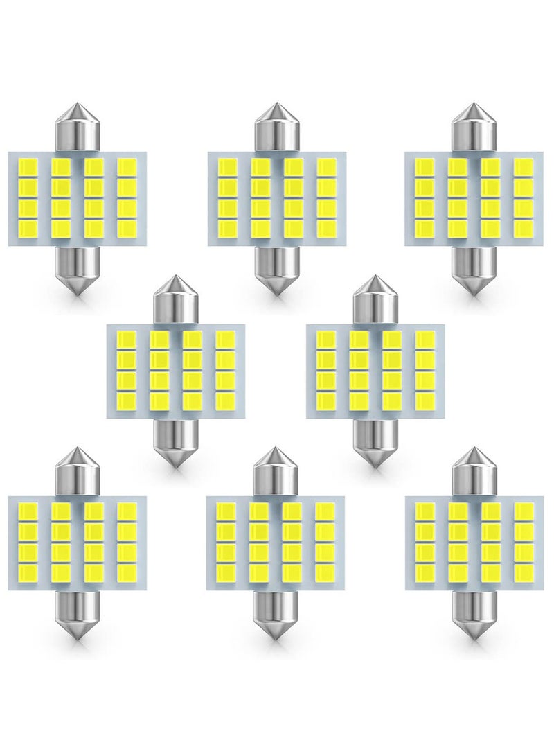SYOSI Led Car Bulb, 8pcs Super Bright White Double Tip 2835 31mm 16SMD Led Car Lights Bulb for Car Interior Dome Map Trunk Light - Image 1