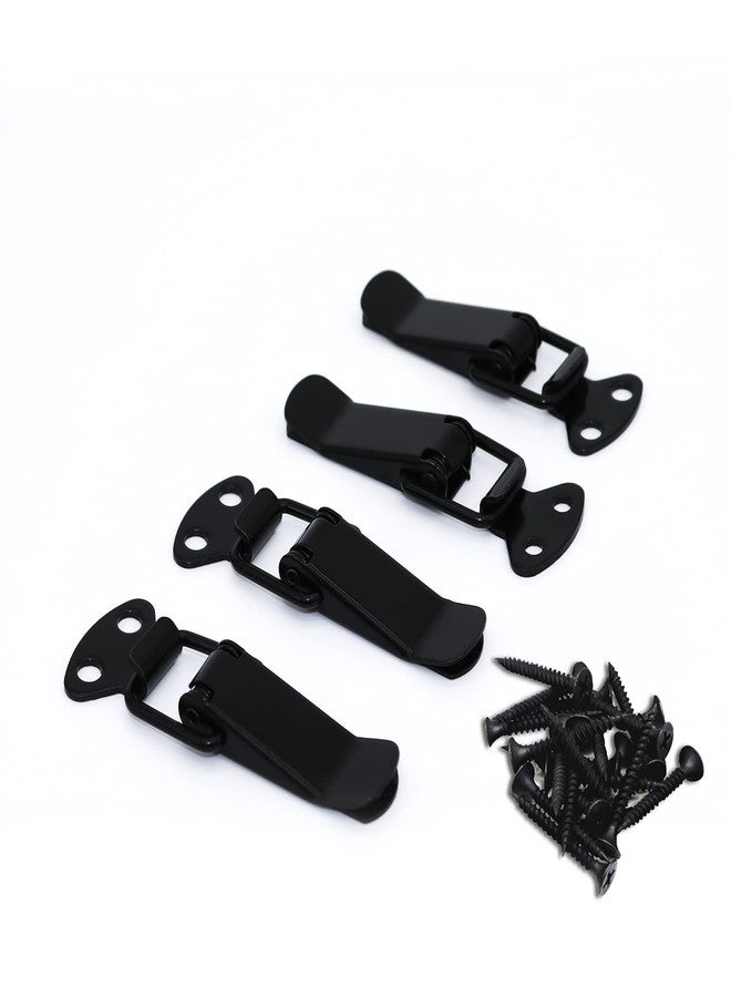 BERYLER مزلاج BERYLER أسود اللون، مزلاج فولاذي زنبركي، قفل بمشبك أسود اللون مع براغي جدارية فولاذية سوداء للخزائن والصناديق الخشبية والصناديق والصناديق الكبيرة (عبوة من 4 قطع) - Image 1