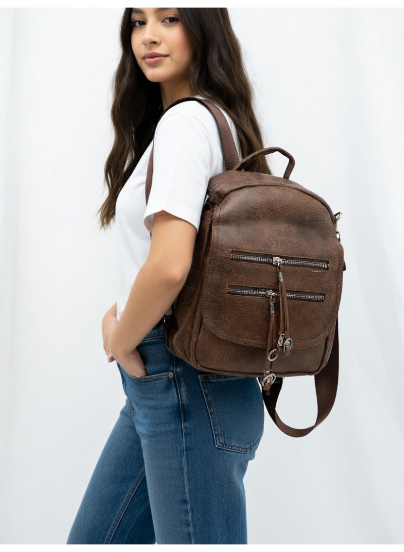 Stylish Multi-Functional Backpack-Premium Convertible Crossbody Bag for Women-Brown - Image 5