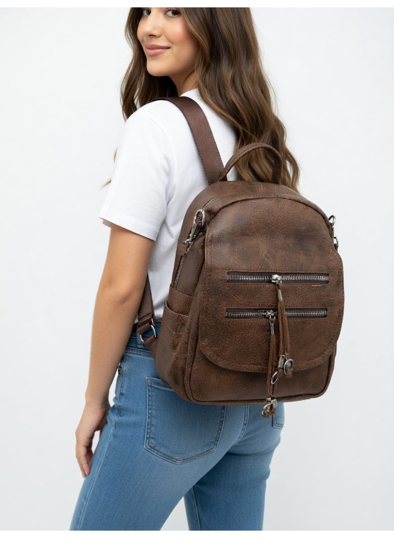 Stylish Multi-Functional Backpack-Premium Convertible Crossbody Bag for Women-Brown - Image 4