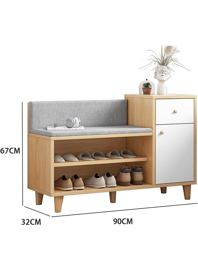 JCB CHIC Shoe Storage Bench, 2-Tier Shoe Cabinet with Lift Top Storage Box, Drawer and Soft Cushion Seat,  Shoe Rack with Shoe Cabinet for Entryway,Hallway,Bedroom,Vintage - Image 2