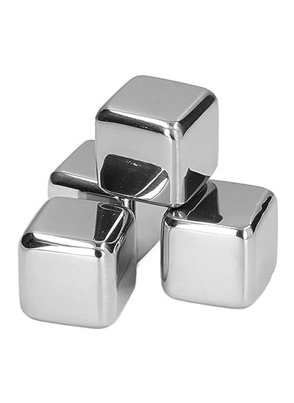 FINALITY finality Stainless Steel Reusable Ice Cubes Chilling Stones with Storage Tray Ice Stone for Chilling Drinks Long Time Like Wine Wiskey Soft Drinks ColorSilver Pack of 4  - Image 1