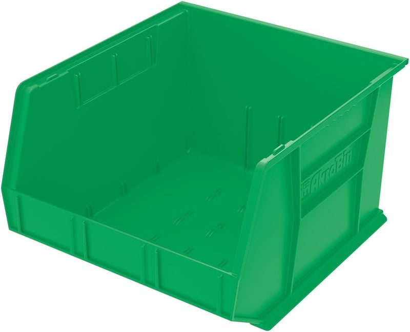 AkroMils 30270 AkroBins Plastic Storage Bins, Space-Saving Stackable Bins for Garage, Pantry, Craft Organization, 18-Inch x 16-Inch x 11-Inch, Green, 3-Pack - Image 1