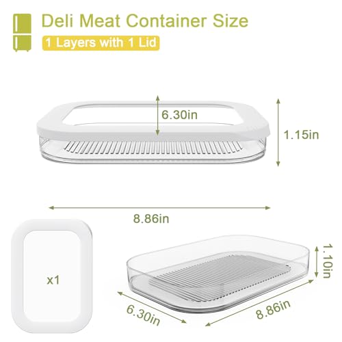 Cecnamt Stackable Deli Meat Container with Drainage Groove and Silicone Lid, Clear Refrigerator Storage Containers for Lunch Meats, Cold Cuts, Bacon, Cheese, BPA Free - 1 Layer - Image 3