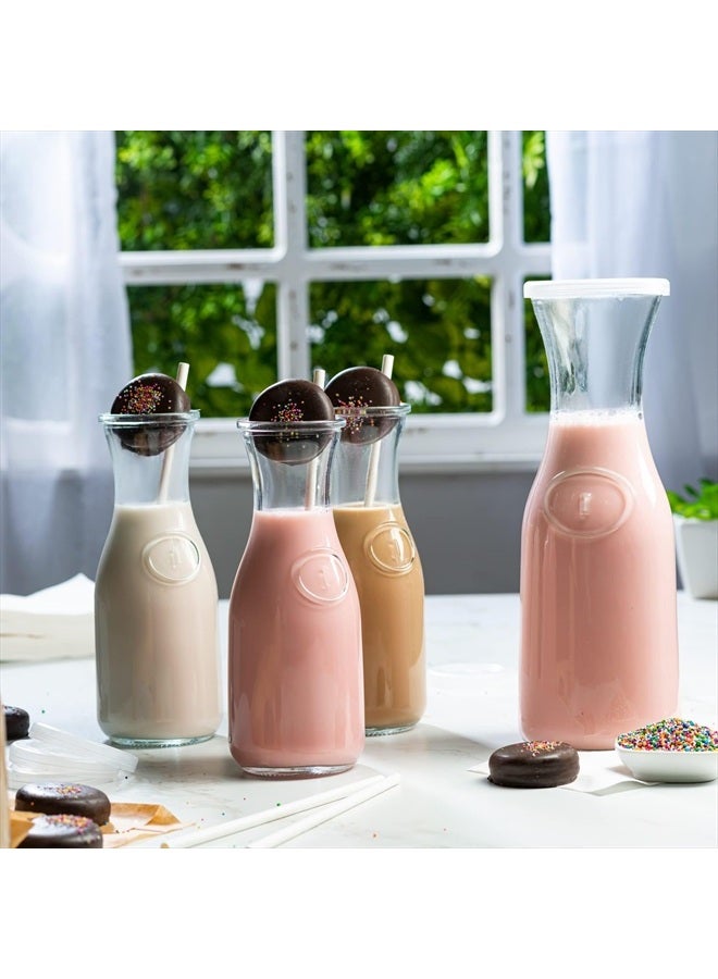 Kook كاراف زجاجي، مستلزمات بار ميموزا، إبريق كاراف مع غطاء، مجموعة من 3، إبريق ماء زجاجي، موزعات مشروبات للحفلات، شاي، نبيذ، وعصير، أغطية بلاستيكية، آمنة في غسالة الصحون، 35 أونصة - Image 5