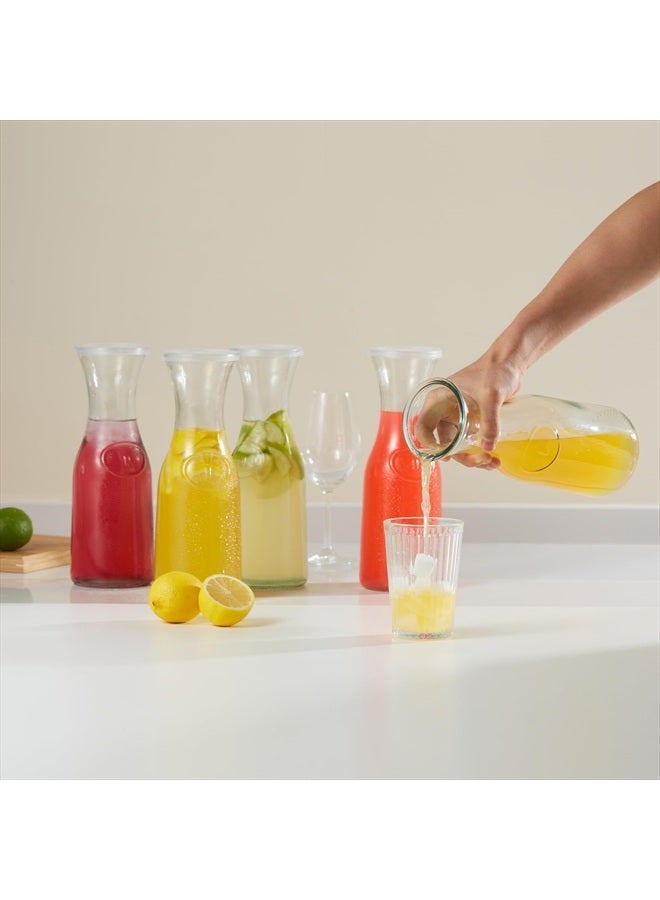 Kook كاراف زجاجي، مستلزمات بار ميموزا، إبريق كاراف مع غطاء، مجموعة من 3، إبريق ماء زجاجي، موزعات مشروبات للحفلات، شاي، نبيذ، وعصير، أغطية بلاستيكية، آمنة في غسالة الصحون، 35 أونصة - Image 2