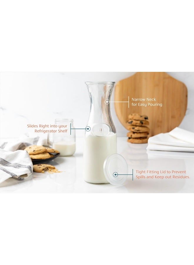 Kook كاراف زجاجي، مستلزمات بار ميموزا، إبريق كاراف مع غطاء، مجموعة من 3، إبريق ماء زجاجي، موزعات مشروبات للحفلات، شاي، نبيذ، وعصير، أغطية بلاستيكية، آمنة في غسالة الصحون، 35 أونصة - Image 4