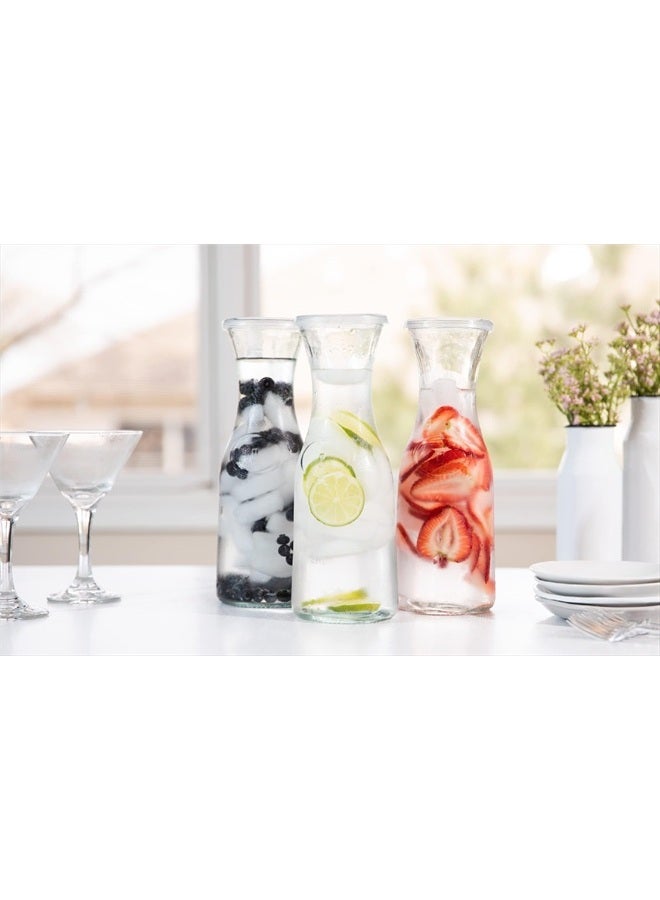 Kook كاراف زجاجي، مستلزمات بار ميموزا، إبريق كاراف مع غطاء، مجموعة من 3، إبريق ماء زجاجي، موزعات مشروبات للحفلات، شاي، نبيذ، وعصير، أغطية بلاستيكية، آمنة في غسالة الصحون، 35 أونصة - Image 3