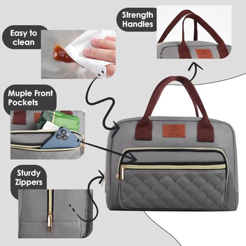 Genteen Lunch Bag for Women Girls Teens,Insulated Adult Lunch Boxes for Women,Reusable Cute Lunch Bags for Work,High Capacity Tote Lunchbox Cooler for Office Travel Picnic School-Gray - Image 5