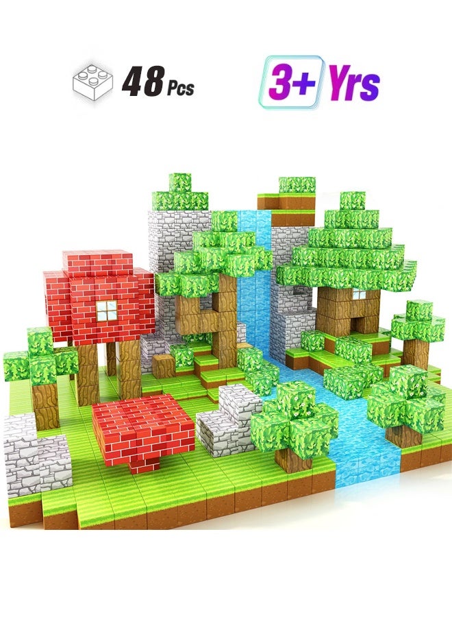 هالامودو 48 قطعة من الكتل المغناطيسية - بناء منجم المغناطيس العالمي منجم كريك الجانب مجموعة الكوخ، الكتل المغناطيسية البناء ألعاب الطفل الصغير STEM الحسية الألعاب في الهواء الطلق للأولاد والبنات من عمر 3 سنوات أو أكثر، ألعاب الأطفال للأعمار 4-6 6-8 5-7 - Image 1