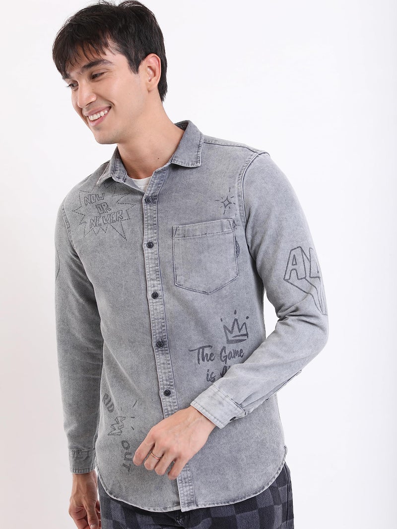 Ketch Mens Full Sleeve Slim Fit Shirt KHSH001297 Grey XS - Image 2