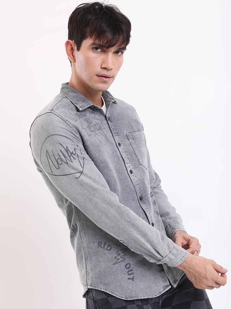 Ketch Mens Full Sleeve Slim Fit Shirt KHSH001297 Grey XS - Image 3