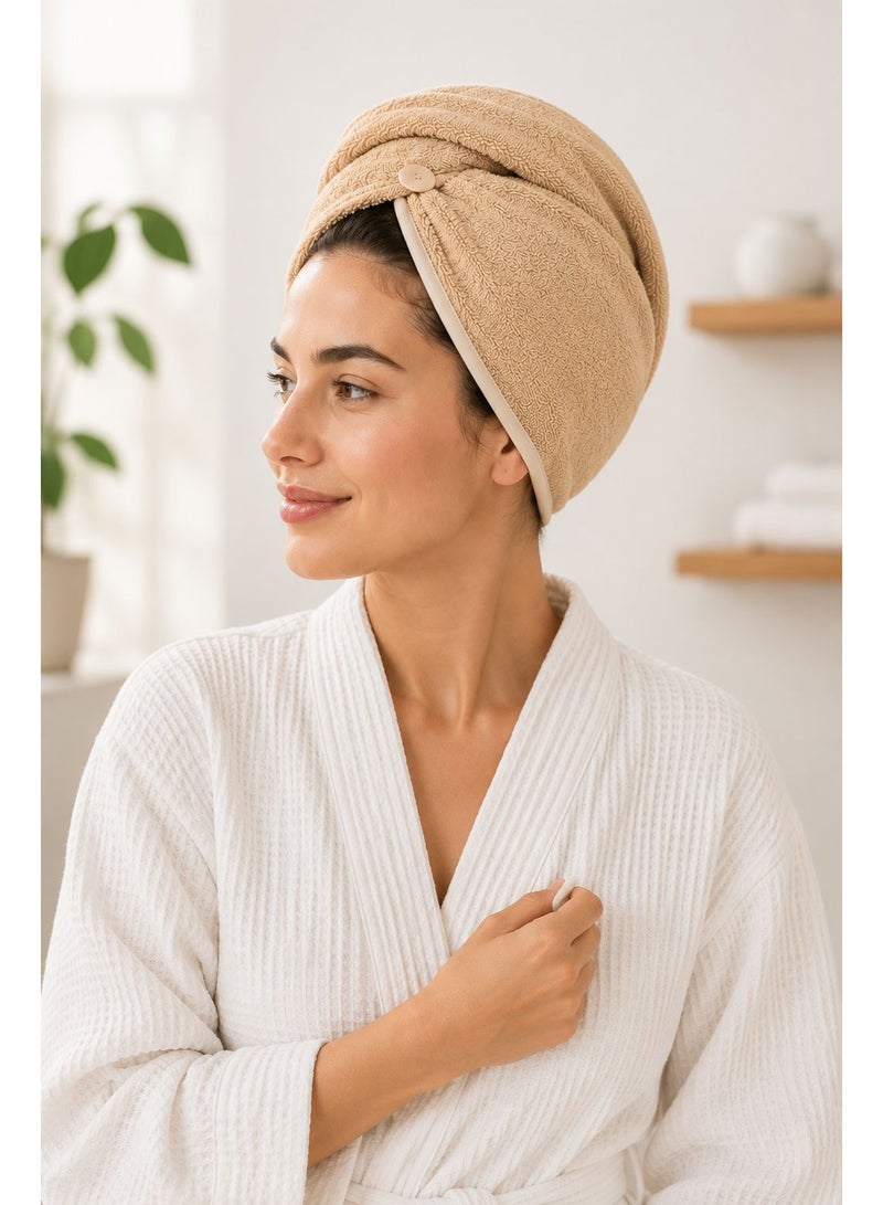 TANGBLIB Cotton Hair Towel for Adults and Women - Super Soft Cotton Hair Towel with Super Absorbent and Super Absorbent Hair Towel with Button for Long Curly Hair - Image 1