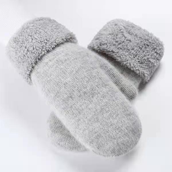 Velvet Gloves Womens Winter Cycling Hand Guard Cute Warm Knitted Rabbit Fur Bag Thickened Solid Color Mittens Fur light gray 