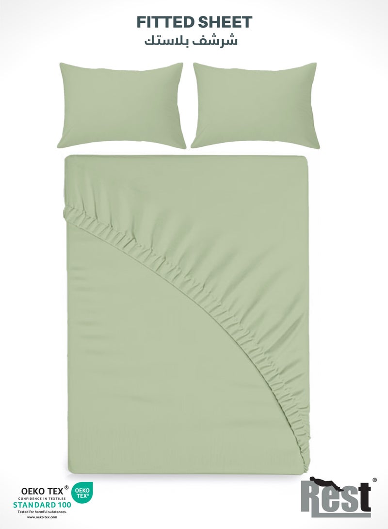 ريست REST 3-Piece Mint Green Plush 200x200+30cm Fitted Bedsheet Set Includes 1 Deep Pocket Fitted Bedsheet and 2 Pillow Covers, Breathable and Machine Washable - Image 1
