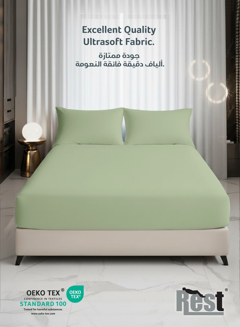 ريست REST 3-Piece Mint Green Plush 200x200+30cm Fitted Bedsheet Set Includes 1 Deep Pocket Fitted Bedsheet and 2 Pillow Covers, Breathable and Machine Washable - Image 2