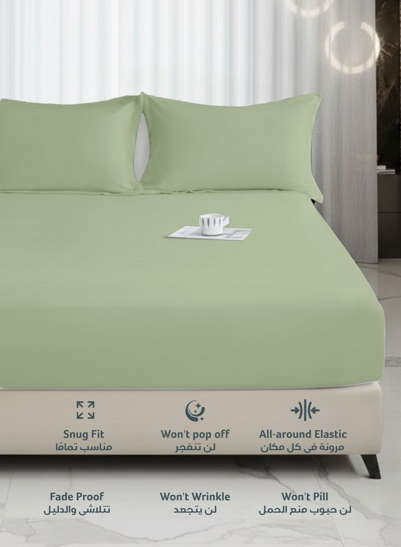 ريست REST 3-Piece Mint Green Plush 200x200+30cm Fitted Bedsheet Set Includes 1 Deep Pocket Fitted Bedsheet and 2 Pillow Covers, Breathable and Machine Washable - Image 3