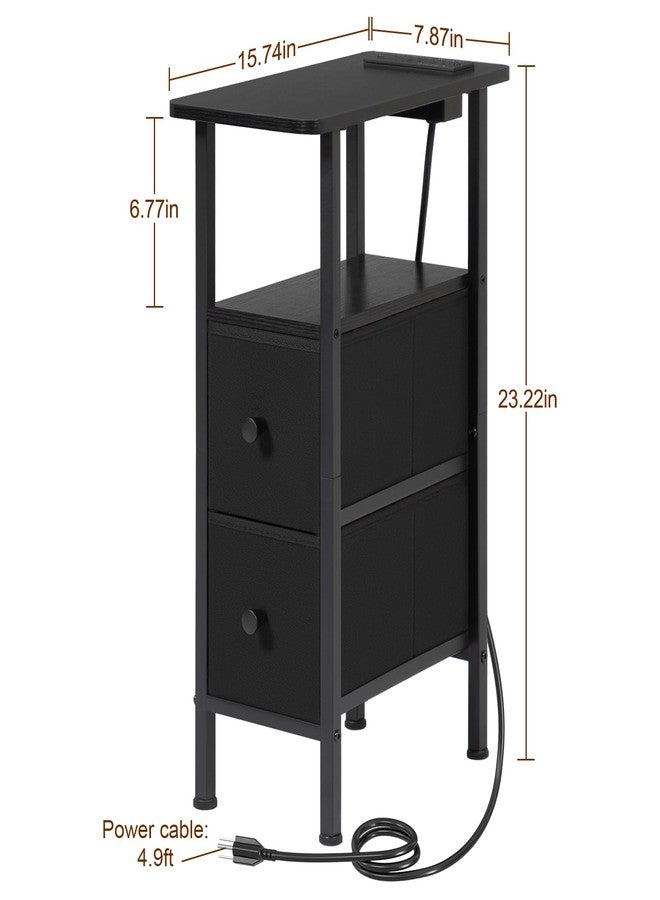 LOAKEKEL Narrow End Table Living Room with Charging Station, Skinny Side Table with Fabric Drawers, Slim Nightstand for Bedroom, Small Spaces, Couch, Black, HETNDP02BK-1 - Image 5